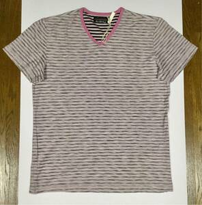 新品「RA-RE RAG RECYCLE RAG RESTYLE」ラーレ Vネック ボーダー柄 バックプリント Tシャツ Pink SIZE:L