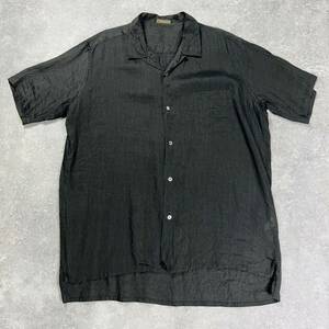 1スタ ヴィンテージ Y’s for men ワイズフォーメン Yohji Yamamoto オープンカラーシャツ 半袖 リネン 麻 ブラック AZ7