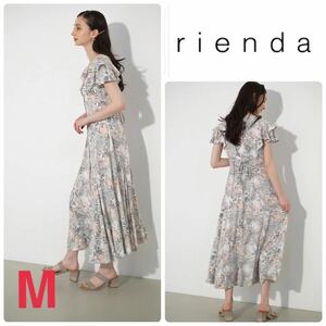 rienda リエンダ　 ダブルフリルスリーブフレアOP IVOY M ロングワンピース　花柄　フレアスカートマキシ丈 