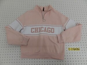 H&M エイチアンドエム レディース CHICAGOプリント ハーフジップ 裏起毛 トレーナー 小さいサイズ XS ピンク白