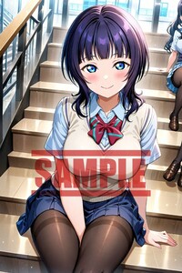 【お一人様1落札のみ：1円出品】ラブライブ! 朝香果林 美少女 同人 ファンアート イラスト ポスター A4 コスプレ セクシー かわいい 1