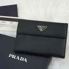 極美品　PRADA プラダ　折り財布　三つ折り　サフィアーノレザー　ブラック