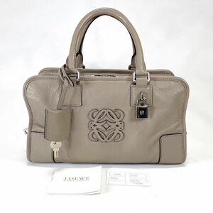 ロエベ LOEWE アマソナ28 ハンドバッグ　ミニボストン　アナグラム　レザー グレージュ　グレー　ベージュ　クロシェット