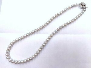 Y8786★SILVER 天然アコヤ真珠ネックレス ナチュラルカラー★6.5mm～7.0mm 45cm★洗浄済