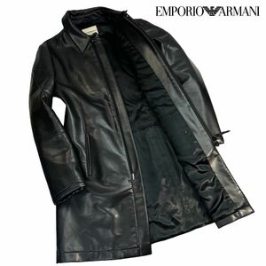 美品 EMPORIO ARMANI エンポリオアルマーニ フェイクレザーコート サイズ52/XL相当 ブラック 美シルエット 細かなスレ有 イタリア製 A2537