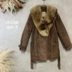 1492 ch Cuir 毛皮ファーコート ブラウン レザー 牛革 ヴィンテージ