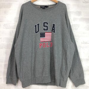 90s POLO RALPH LAUREN ラルフローレン ペルー製 フラッグ 国旗 ロゴ プリント クルーネック スウェット SIZE: XL グレー MH632024082701