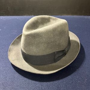 Borsalino ボルサリーノ ハット ラビット ウール グアナコフェルト ロゴ入り リボン付き サイズ58 中折れハット イタリア製 グレー