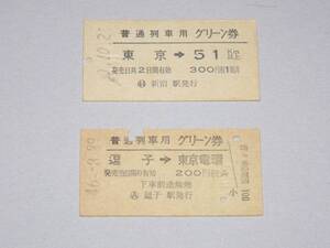 R823dn 国鉄逗子→東京電環/東京→51km以上硬券グリーン券S46・50