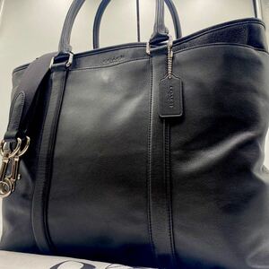 1円【定価10万・極美品】COACH コーチ メトロポリタン トートバッグ ビジネス 2way ショルダー レザー A4/PC可 ブラック 黒 メンズ 大容量