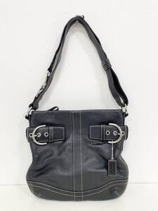 1円～☆【良品 COACH ショルダーバッグ 1452】中古品/コーチ/レザー/ブラック系/無地/斜め掛け/肩掛け/レディース/メンズ/カジュアル ☆