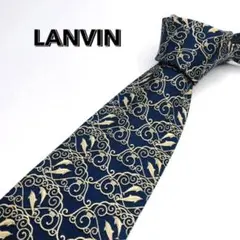 LANVIN ランバン　ネクタイ　フィッシュ柄ネイビー　高級シルク100%