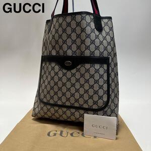 h54【美品】グッチ GUCCI　GGスプリーム　PVC レザー　シェリーライン　ネイビー　トートバッグ　ハンドバッグ　ワンショルダー　39.02.003