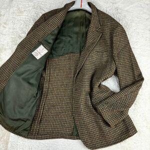 1円 美品 XXL.2XL~XXXL.3XL ハリスツイード Harris Tweed テーラードジャケット 3B 総柄 大きいサイズ メンズ ブラウン