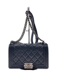 CHANEL◆ボーイシャネル/チェーンショルダーバッグ/レザー/BLK