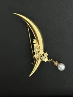 MIKIMOTO K18月と星パールブローチ