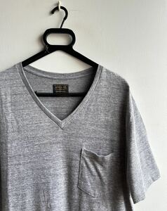 【美品】NEIGHBORHOOD カットソー 半袖 Tシャツ メンズ L グレー ポケット付 Vネック 日本製 ネイバーフッド