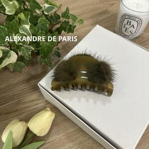 送料無料　アレクサンドルドゥパリ　ミンクファーヘアクリップ　ブラウン　バンス　フワフワ　ALEXANDRE DE PARIS