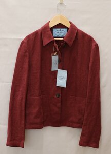 【中古美品】Vintage PRADA プラダ GIACCA リネン メランジ ジャケット レディース 赤 アマラント タグ付き 未使用 デッドストック【漂亮】