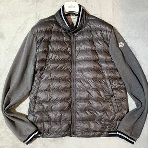 3XLサイズ★MONCLER MAGRIA CARDIGAN モンクレール マグリア カーディガン 切替 ハイブリッド ダウンジャケット ロゴ メンズ 4L グレー