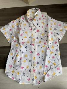 昭和レトロ キッズファッション 半袖シャツ ブラウス 小鳥模様 ピンク＊イエロー 120サイズくらい 7才
