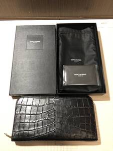 サンローラン クラッシックラウンドジップ 長財布 レザー 型押し クロコ328558-CS33E-1000 メンズ SAINT LAURENT PARIS 