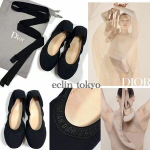 【E2318】新品同様 ChristianDior 2019collection《大人気！ロゴデザイン入り》リボン巻き 2way バレエ シューズ パンプス 店頭完売 マリア