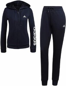 アディダス サイズ M エッセンシャルズ ロゴ フレンチテリー レディース トラックスーツ ネイビー adidas ジャージ 上下セット H07869