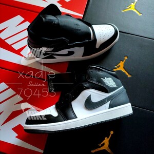 新品 正規品 NIKE ナイキ AIR JORDAN 1 MID エアジョーダン 1 ミッド 白 ホワイト 黒 ブラック グレー チャコール 28.5cm US10.5 箱付き