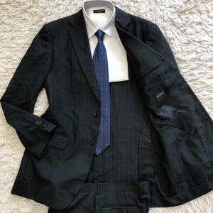 超希少2XL！LIFE BRAD【紳士の佇まい】スーツ セット チャコールグレー ストライプ 段返り3B 背抜き 微伸縮 艶 高級感 大きいサイズ AB8(3L