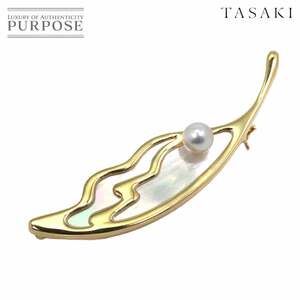 タサキ TASAKI アコヤ真珠 6.5mm シェル ブローチ K18 YG イエローゴールド 750 パール 田崎真珠 Pearl Brooch 90196907