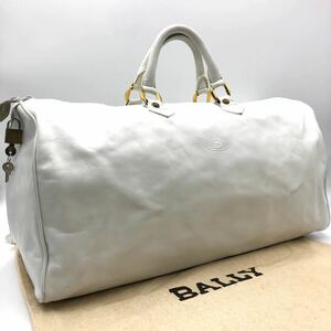 希少色!!極美品!! BALLY バリー メンズ 鍵付き ボストンバッグ 大容量 Bロゴ ハンド ビジネス レザー 本革 ホワイト 白 南京錠 旅行 出張