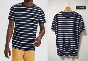 【SALE】◇美品！Theory【セオリー】リネン(麻)ボーダーTシャツ(STORM LINEN STRIPE/ESSENTIAL TEE)定価11,000円+税