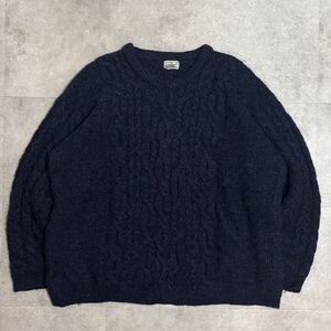 【アイルランド製】80s 90s LLBean エルエルビーン ウール ケーブル ニット セーター メンズ XXL Navy/紺 無地 クルーネック vintage 古着