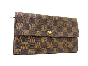 1円 ■美品■ LOUIS VUITTON ルイヴィトン N61725 ダミエ ポシェットポルトモネクレディ 二つ折り 長財布 ウォレット ブラウン系 FK2360