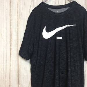 【ナイキ 半袖ビッグロゴTシャツ】ビッグスウッシュ DRI‐FIT L 黒 NIKE 古着 [220420-050]