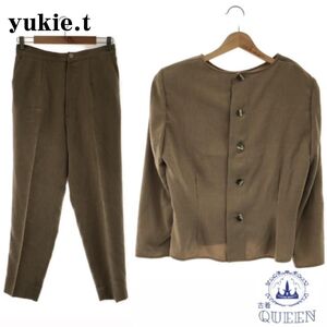 yukie.t セットアップ 上下 パンツスーツジャケット ノーカラー ベージュ 4 901-826 送料無料