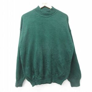 【30%OFF】XL/古着 長袖 セーター メンズ 90s 無地 ウール モックネック ハイネック 緑 グリーン 24sep25 中古 ニット トップス 3OF