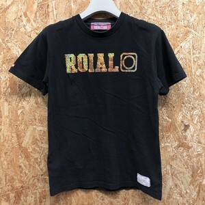 ROIAL ロイヤル Lサイズ レディース Tシャツ 両面スパンコールロゴ 丸首 クルーネック カットソー 半袖 ブラック×ゴールド系 黒