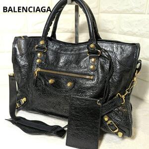 1円～ 人気 BALENCIAGA バレンシアガ ジャイアント シティ ハンドバッグ 2way ミラー付 ゴールド ショルダーバッグ レザー