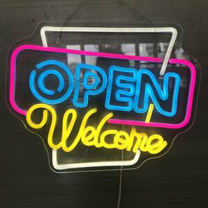 LEDネオン サイン「OPEN Welcome」オープン ウェルカム　USB給電 USB電源付属