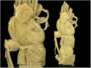 【騰立】中国美術 時代 細工彫刻 婦人 置物■検古民芸印籠緒締根付江戸期■880