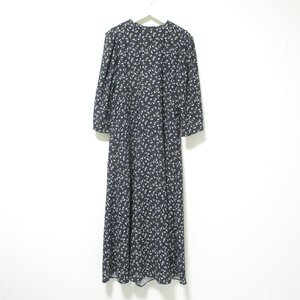 美品 23AW Mila Owen ミラオーウェン 花柄タックスリーブナローワンピース フラワープリント ロング丈 マキシ丈 0 ブラック ◆