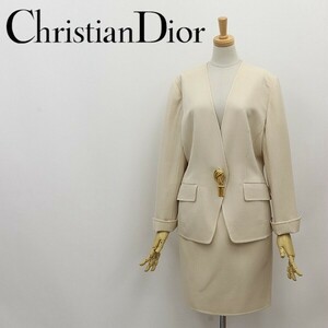 ◆Christian Dior クリスチャン ディオール タッセルデザインボタン ノーカラー ジャケット＆タック スカート スーツ セットアップ SAMPLE