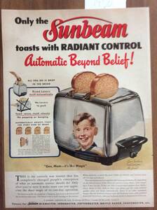 即決【mid-century advertising/LIFE/POST/広告653】Sunbeam/サンビーム/トースター/1950年/ミッドセンチュリー/アメリカンカルチャー