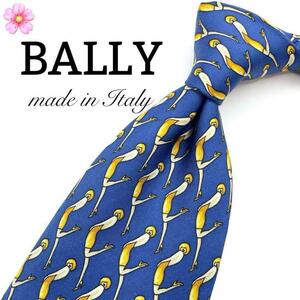 【極美品】　BALLY　バリー　ネクタイ　小紋柄　人柄　総柄　ブルー　青　イエロー　黄　スーツ　高級　ビジネス　ワンポイント　おしゃれ