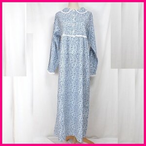 ★Laura Ashley/ローラアシュレイ 花柄 ワンピース S～M相当/マキシ丈/ブルー系/コットン100%/長袖/レース装飾&1374500080