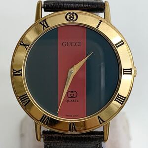 1円~! Gucci グッチ 稼働 3001M 175-332 腕時計 時計 シェリー 文字盤 レッド グリーン クォーツ GUCCI メンズ