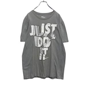 NIKE 半袖 プリント Tシャツ L グレー ホワイト ナイキ JUST DO IT スポーツ 古着卸 アメリカ仕入 a506-5199