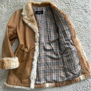 極美品!! バーバリーブラックレーベル BURBERRY BLACK LABEL 牛革 レザー ジャケット コート M ゴールデンラビット ノバチェック ブラウン